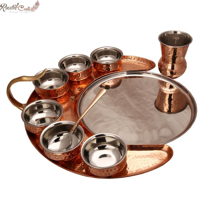 Copper Steel Moon Thali Set