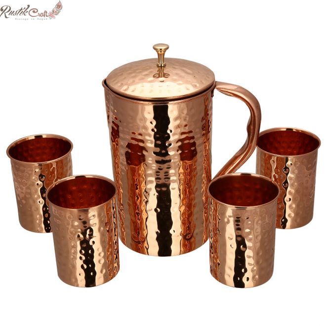 Set of Hammered Jug And 4 Glass In Gift Box