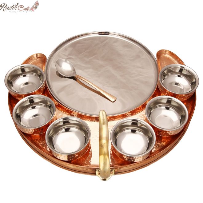 Copper Steel Moon Thali Set