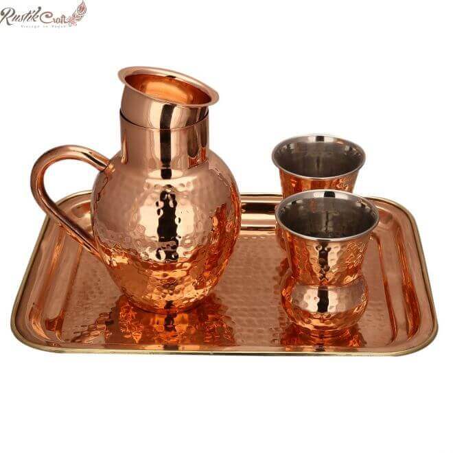 Matki Jug And 2 Glass Set With Brass Tray