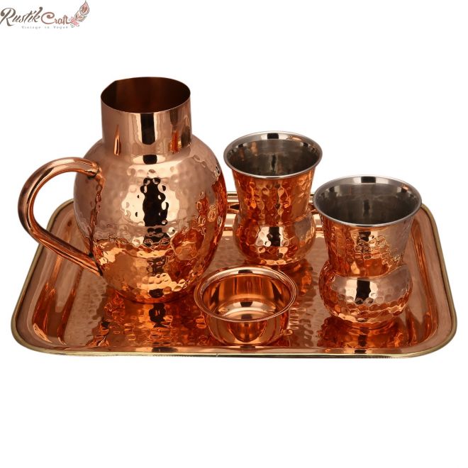 Matki Jug And 2 Glass Set With Brass Tray