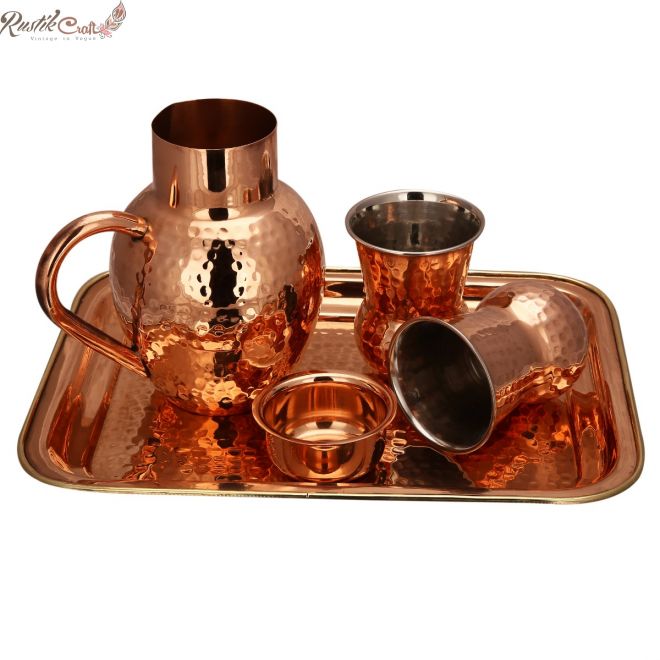 Matki Jug And 2 Glass Set With Brass Tray