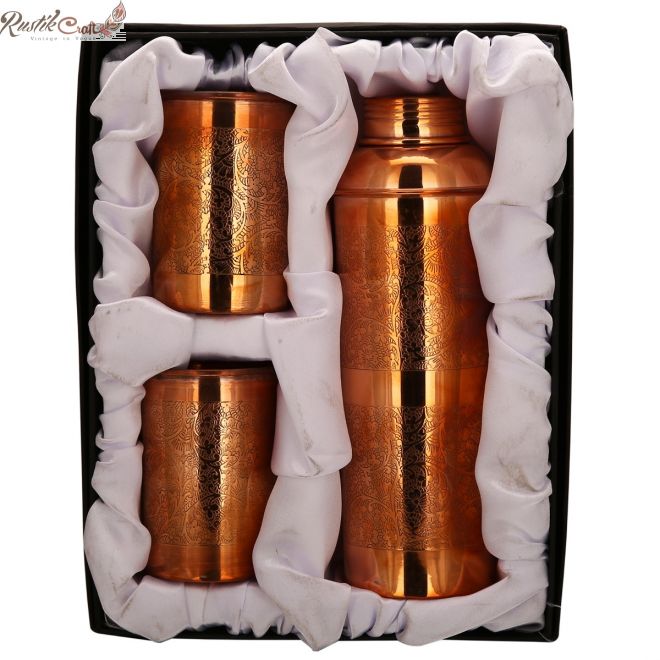 Set of Embossed Bottle and 2 Glass in Gift Box