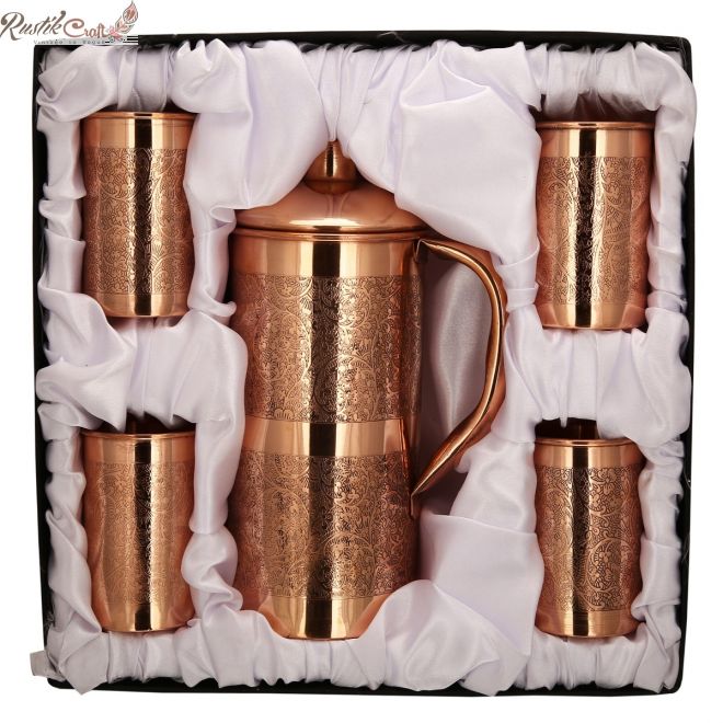 Set of Embossed Jug And 4 Glass In Gift Box