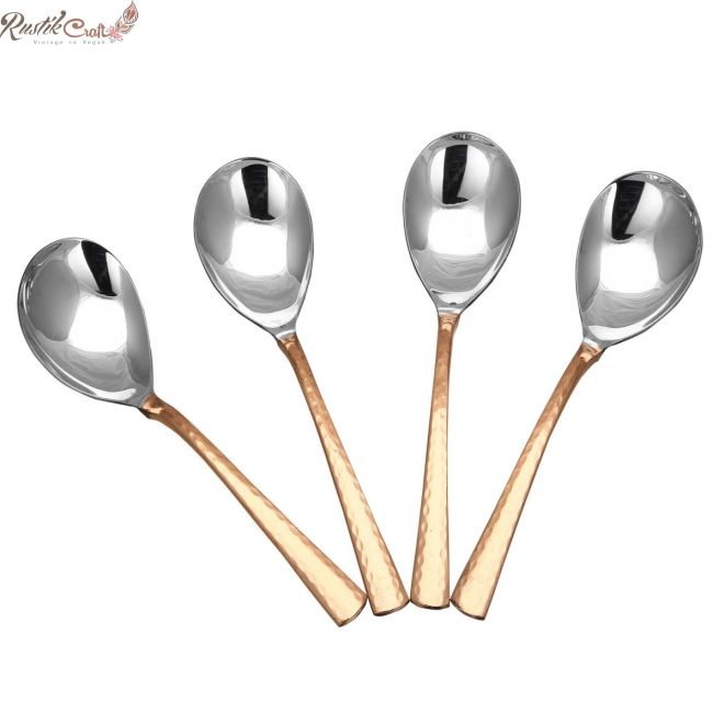 4 Copper Steel Serving Spoon Set