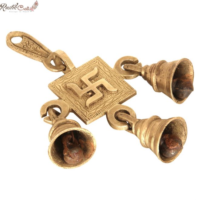 Brass Swastika Wall Hanging With 3 Bells