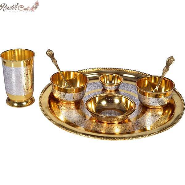 Royal Gold Silver Brass Thali/ Dinner Set