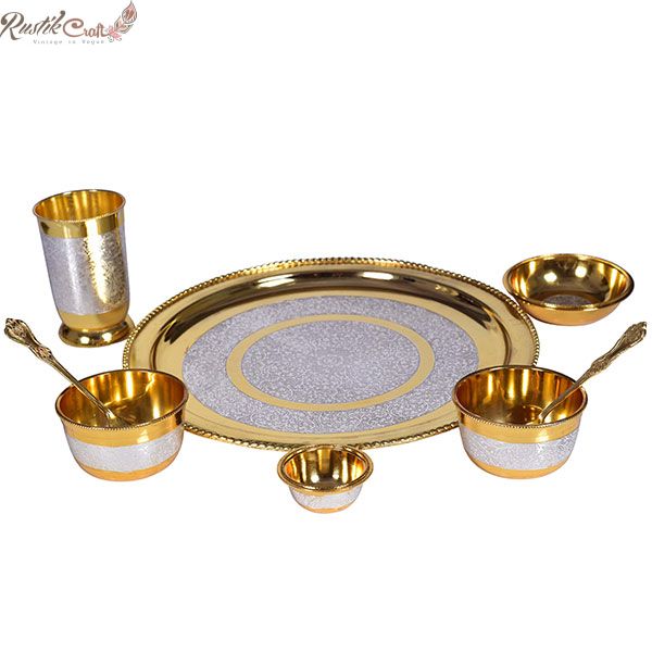 Royal Gold Silver Brass Thali/ Dinner Set