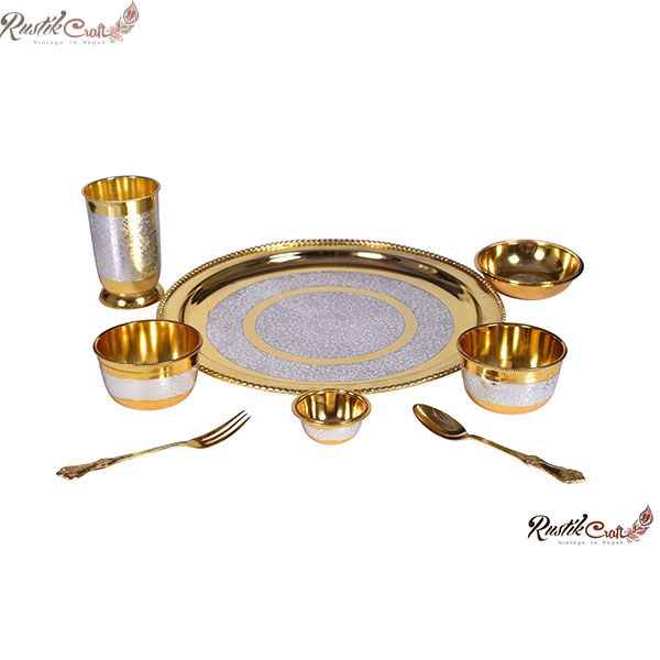 Royal Gold Silver Brass Thali/ Dinner Set