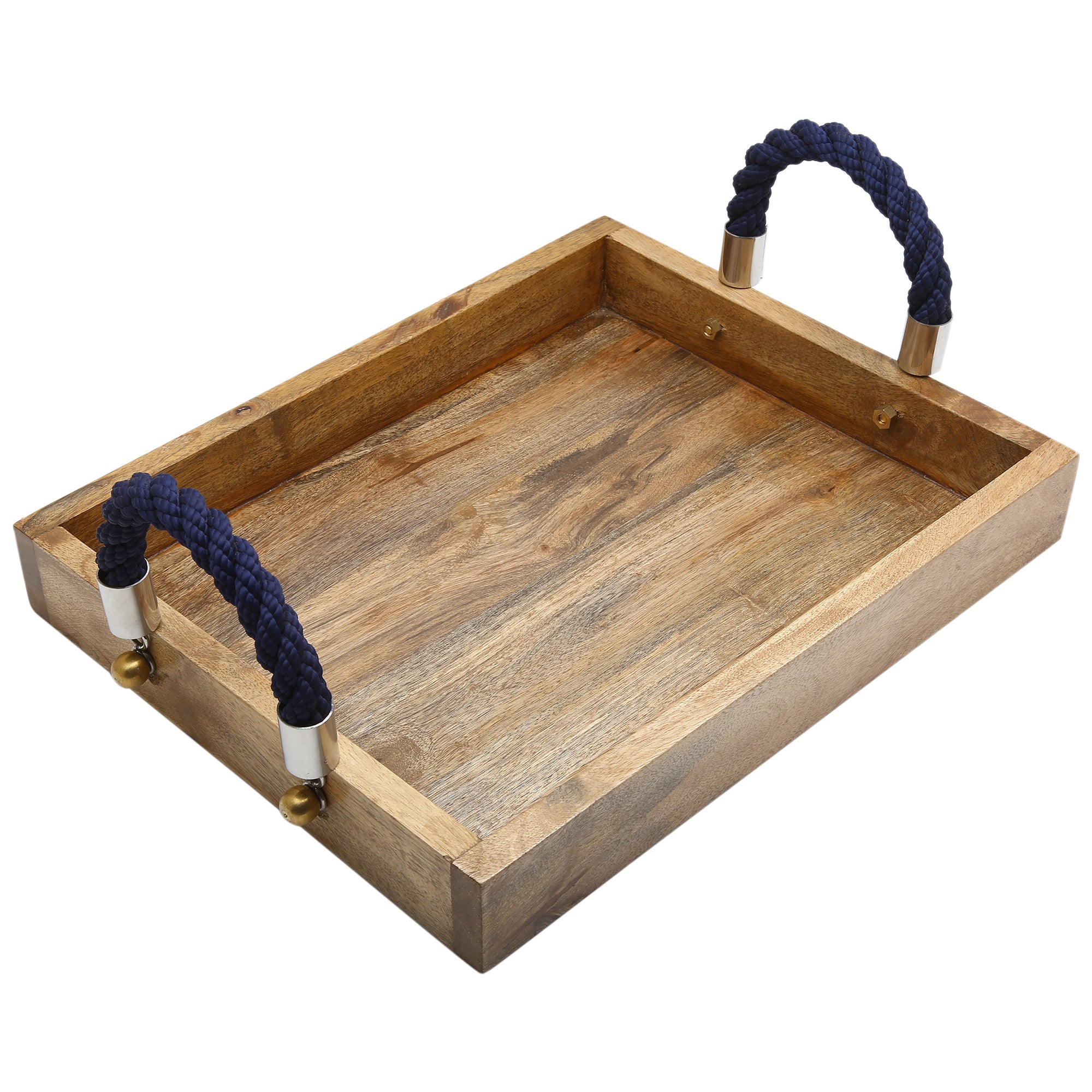 Wooden Tray with Nylon Rope Handles