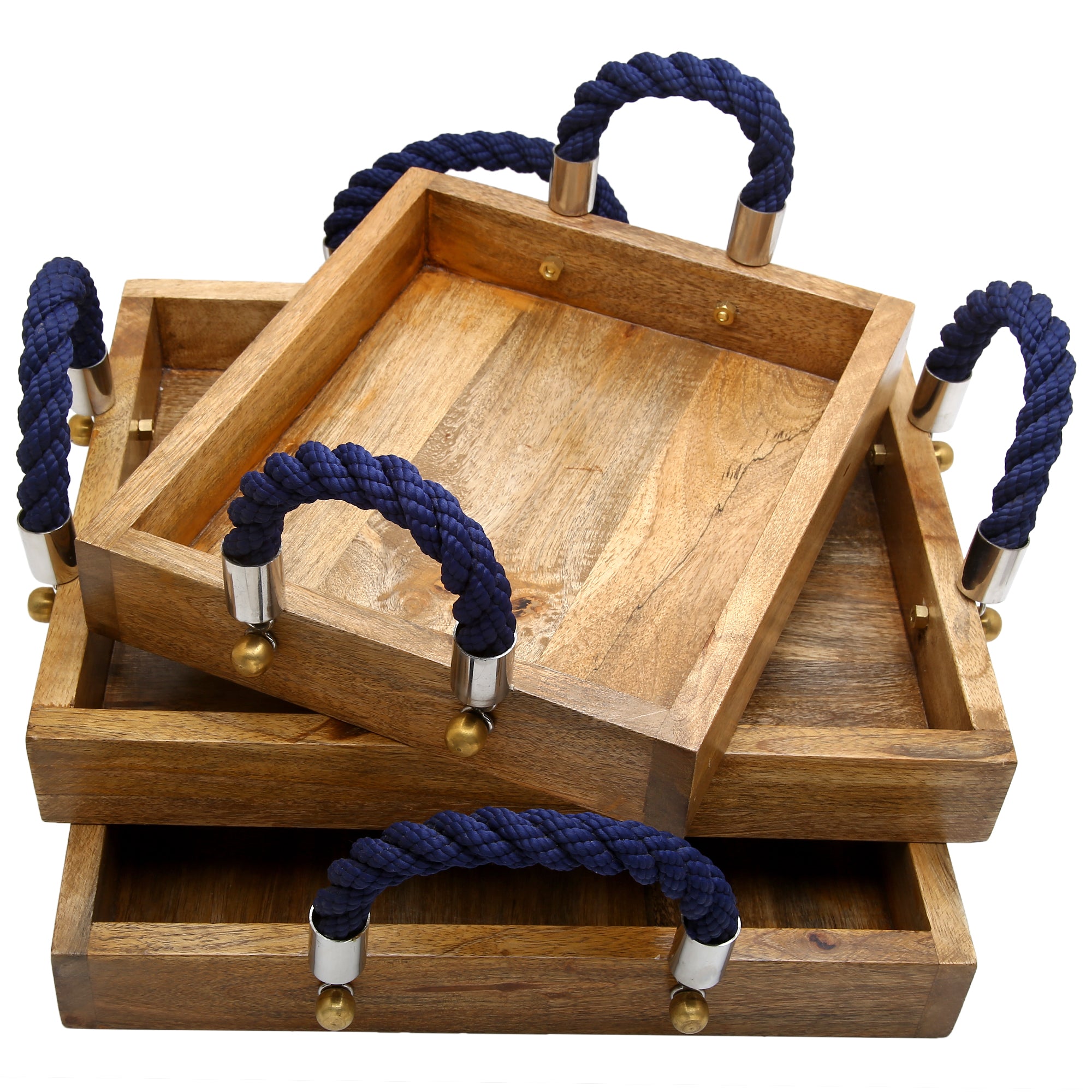 Wooden Tray with Nylon Rope Handles