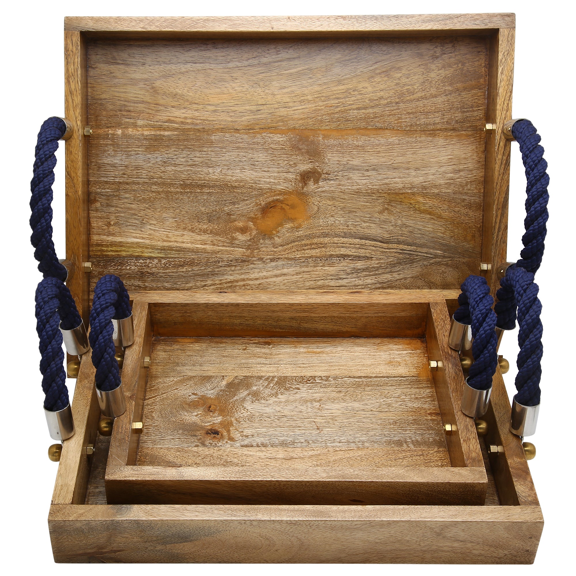 Wooden Tray with Nylon Rope Handles