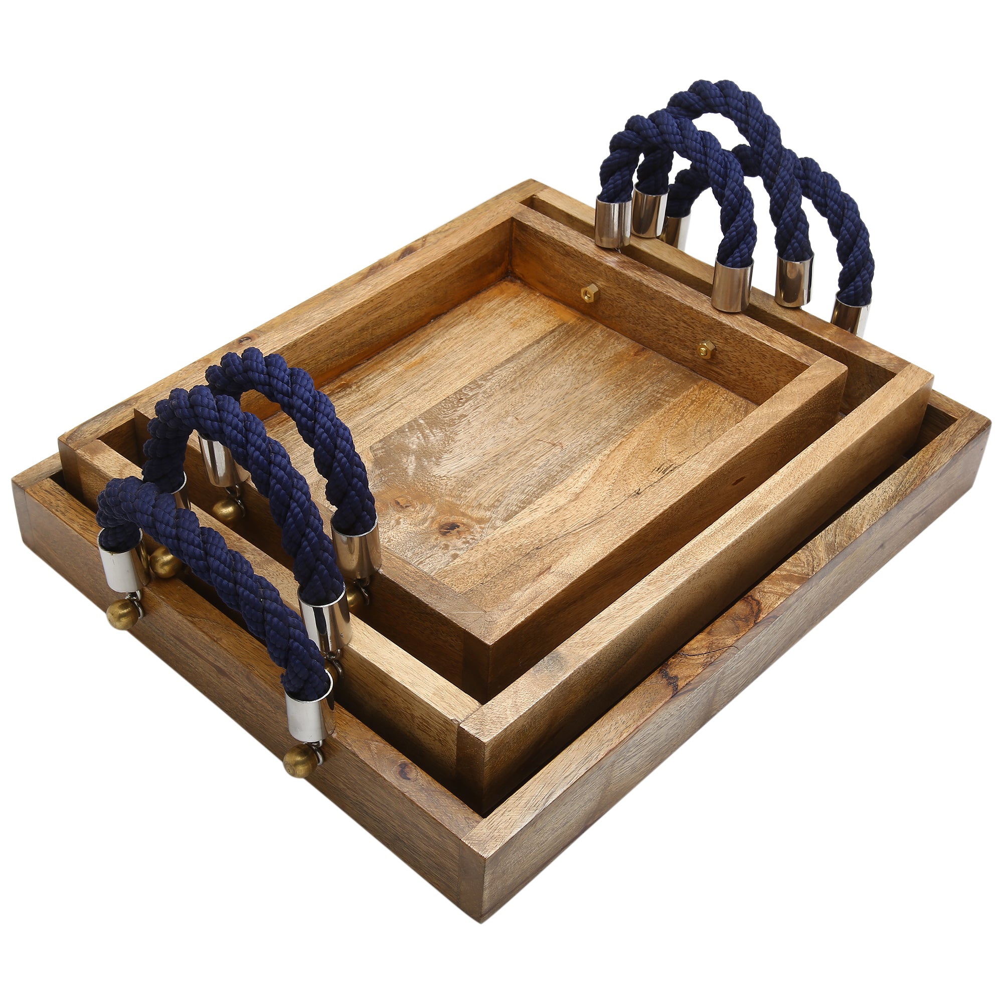 Wooden Tray with Nylon Rope Handles