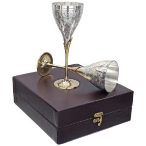 Handmade Brass Royal Wine Glass / Goblet set of 2 in Gift Box