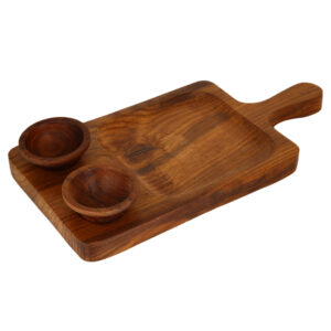 Wooden Double Bowl Chip Dip Platter