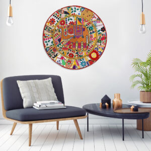 Ethnic Handmade Vintage Round Khambadi Patchwork Wall Tapestry 30".