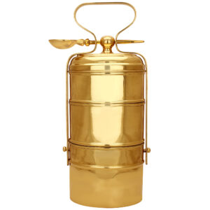 Vintage Style 3 Tier Brass Tiffin/Lunch Box with Inner Tin Lining and Spoon