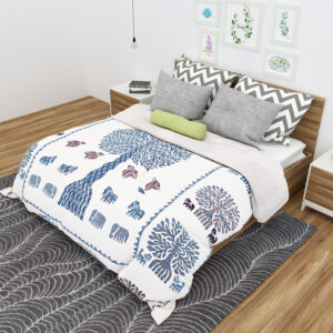 Canvas Cotton Bed Spread/Cover with Natural Colours Patchwork Tree of Life Pattern